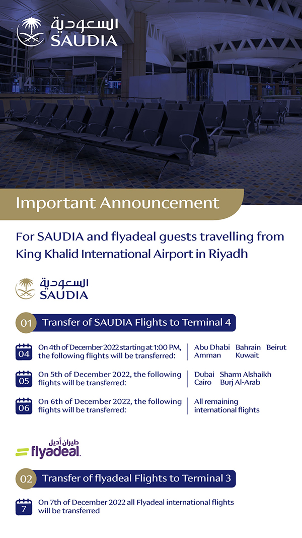 Transfer of All SAUDIA Group Flights to King Khalid International