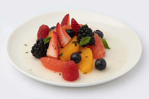Citrus fruits and berries - honey mint syrup
